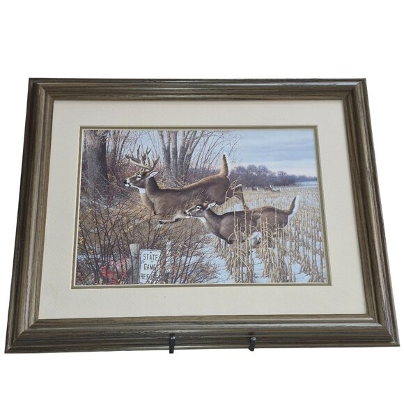 Framed Deer Buck Cabin Decor Wildlife Print - Picture 1 of 6